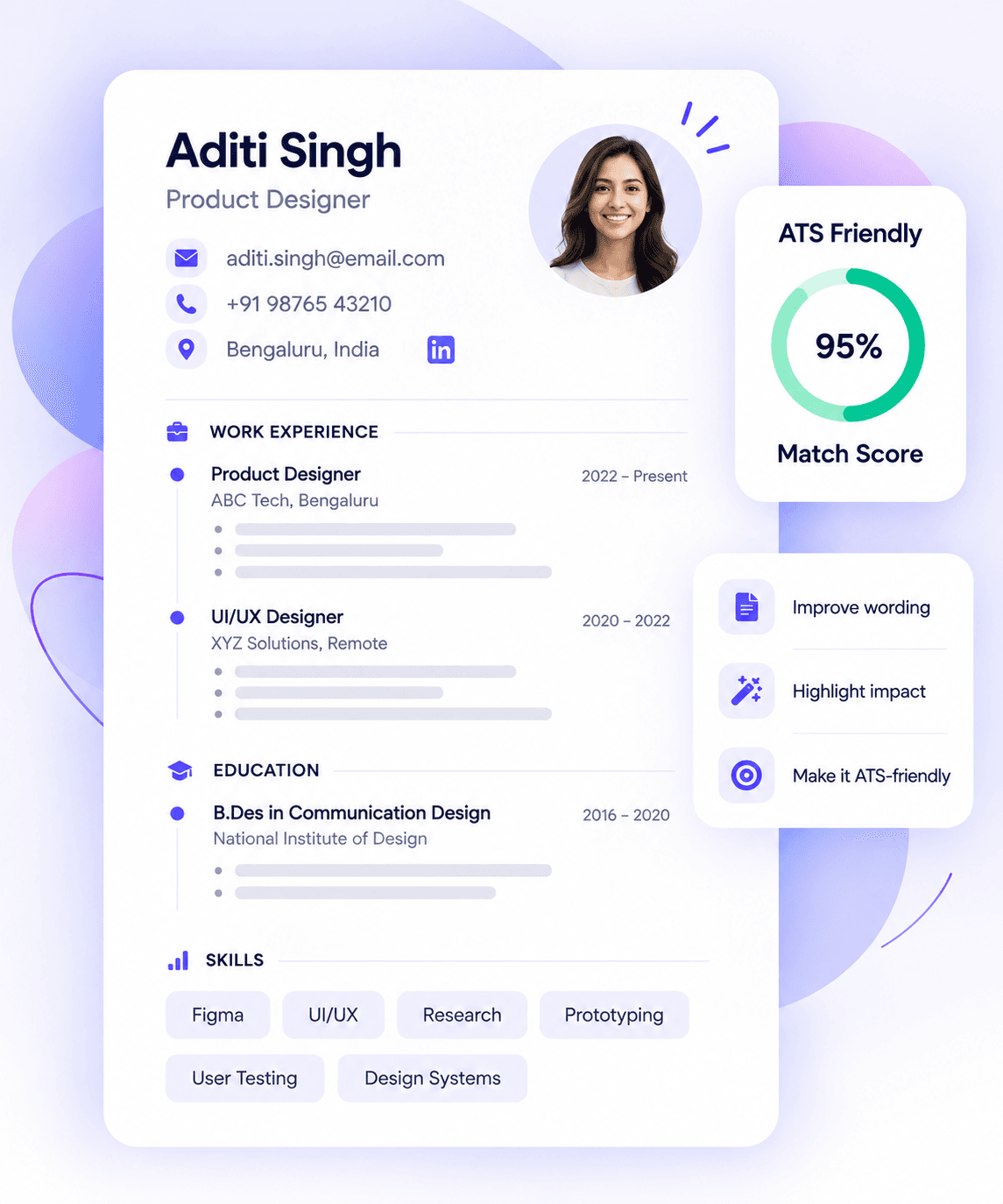 ATS-friendly resume with a 95% match score